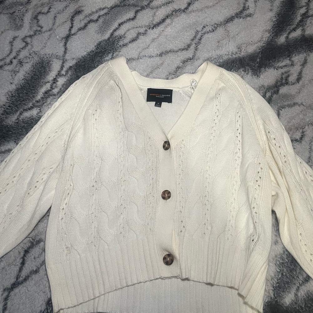 Ambiance Cream Cable-Knit Button Front Cardigan